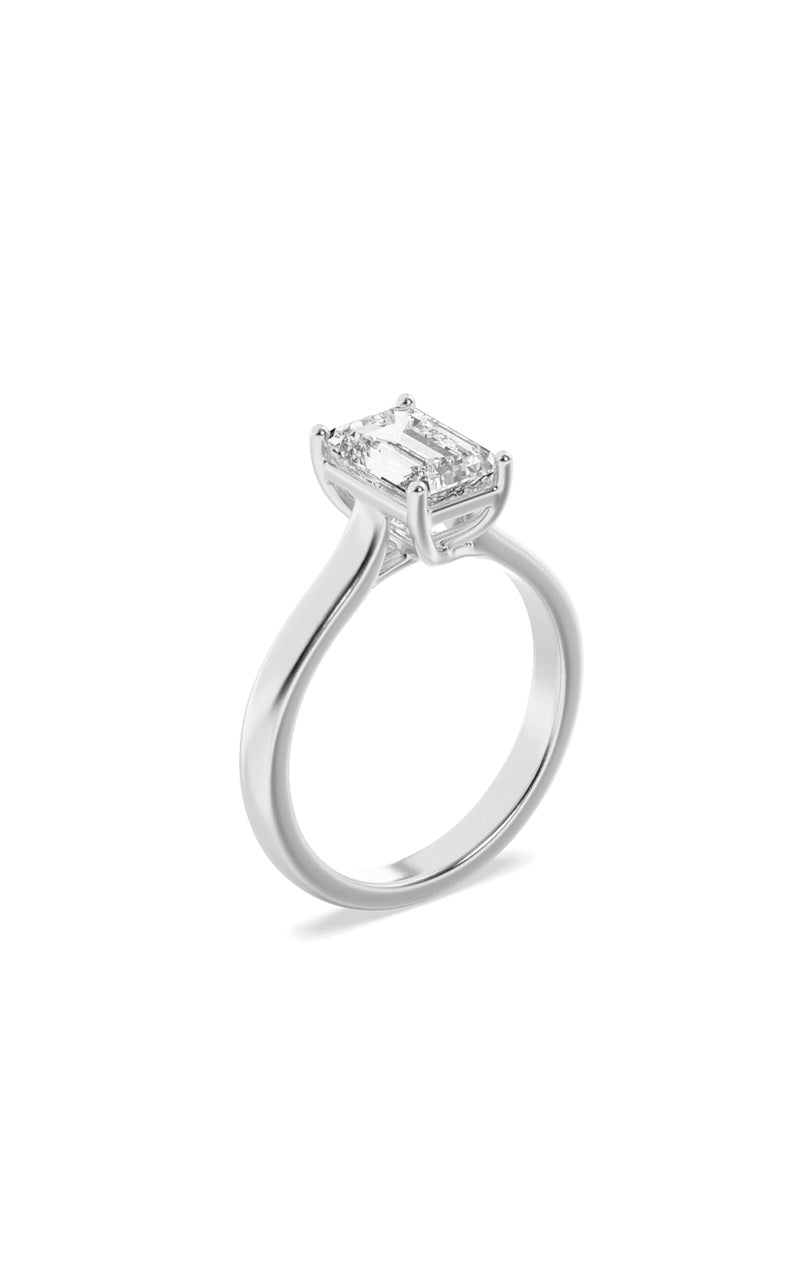 1CTW Emerald Shaped Lab Grown Diamond (F/VS) Plain Cathedral Trellis Shank Solitaire Engagement Ring in 14K Gold