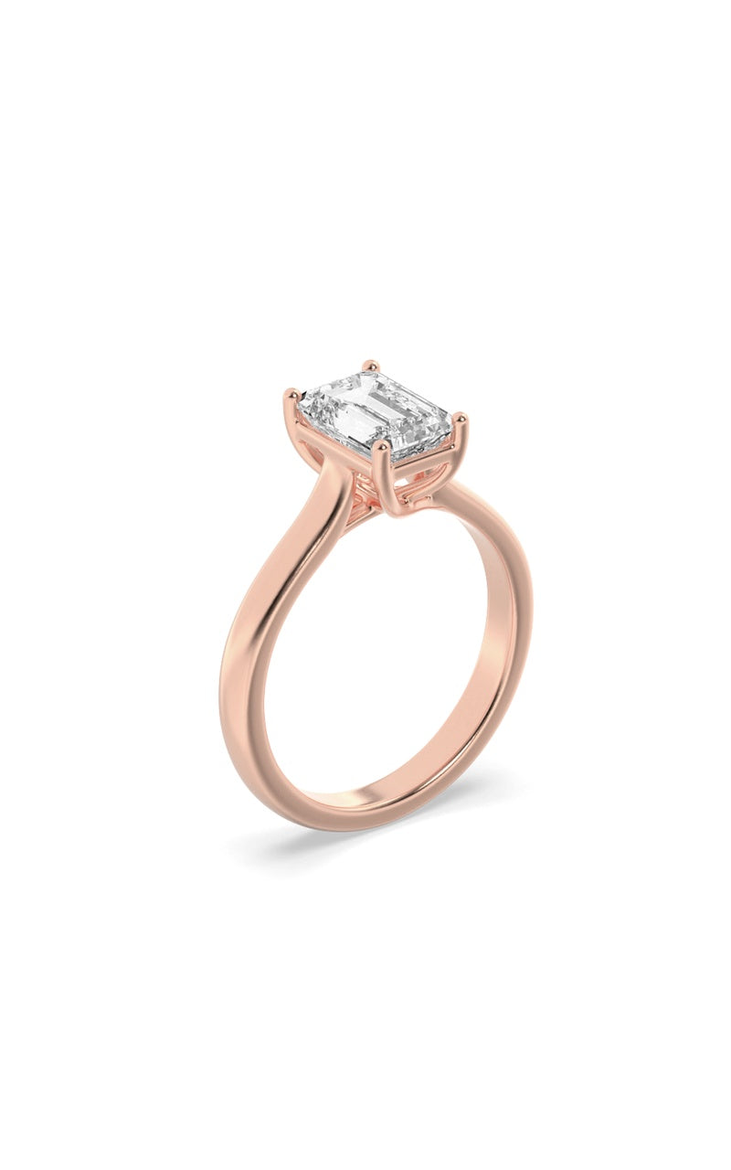 2CTW Emerald Shaped Lab Grown Diamond (F/VS) Plain Cathedral Trellis Shank Solitaire Engagement Ring in 14K Gold