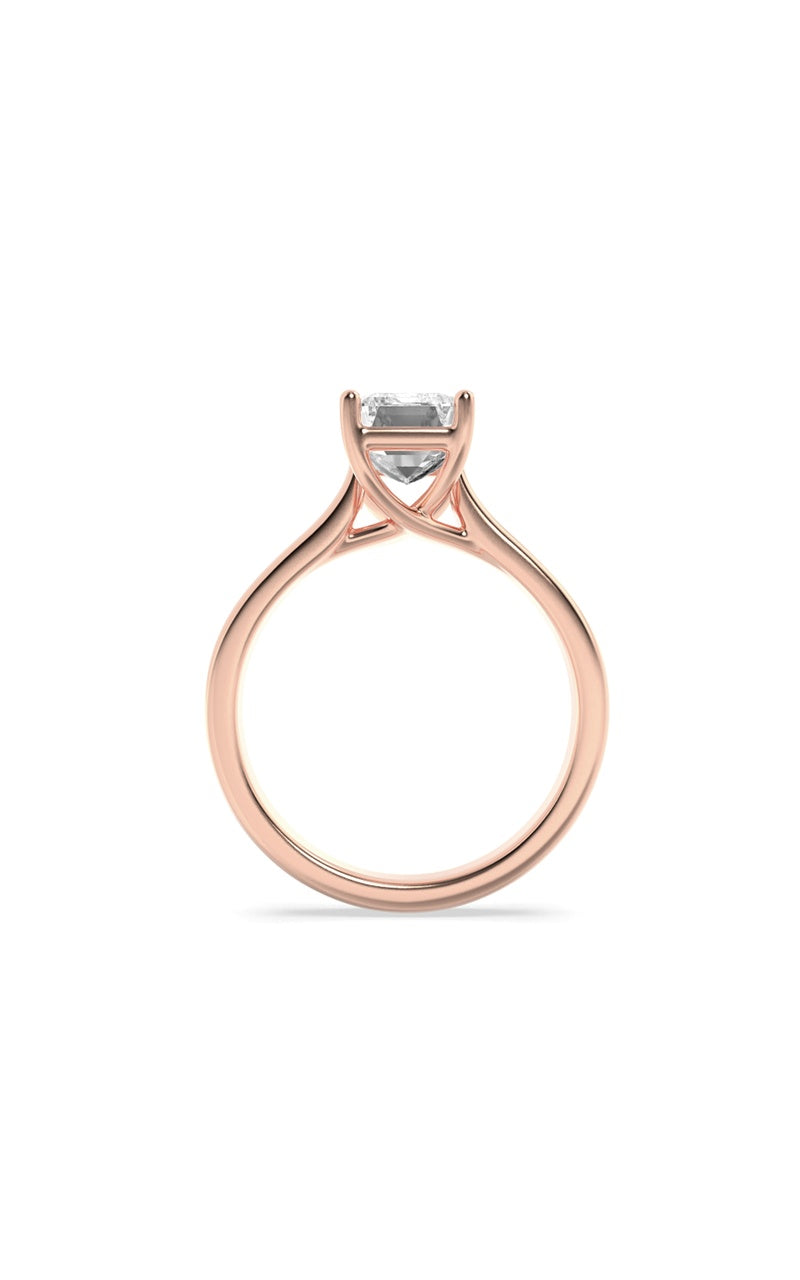 2CTW Emerald Shaped Lab Grown Diamond (F/VS) Plain Cathedral Trellis Shank Solitaire Engagement Ring in 14K Gold