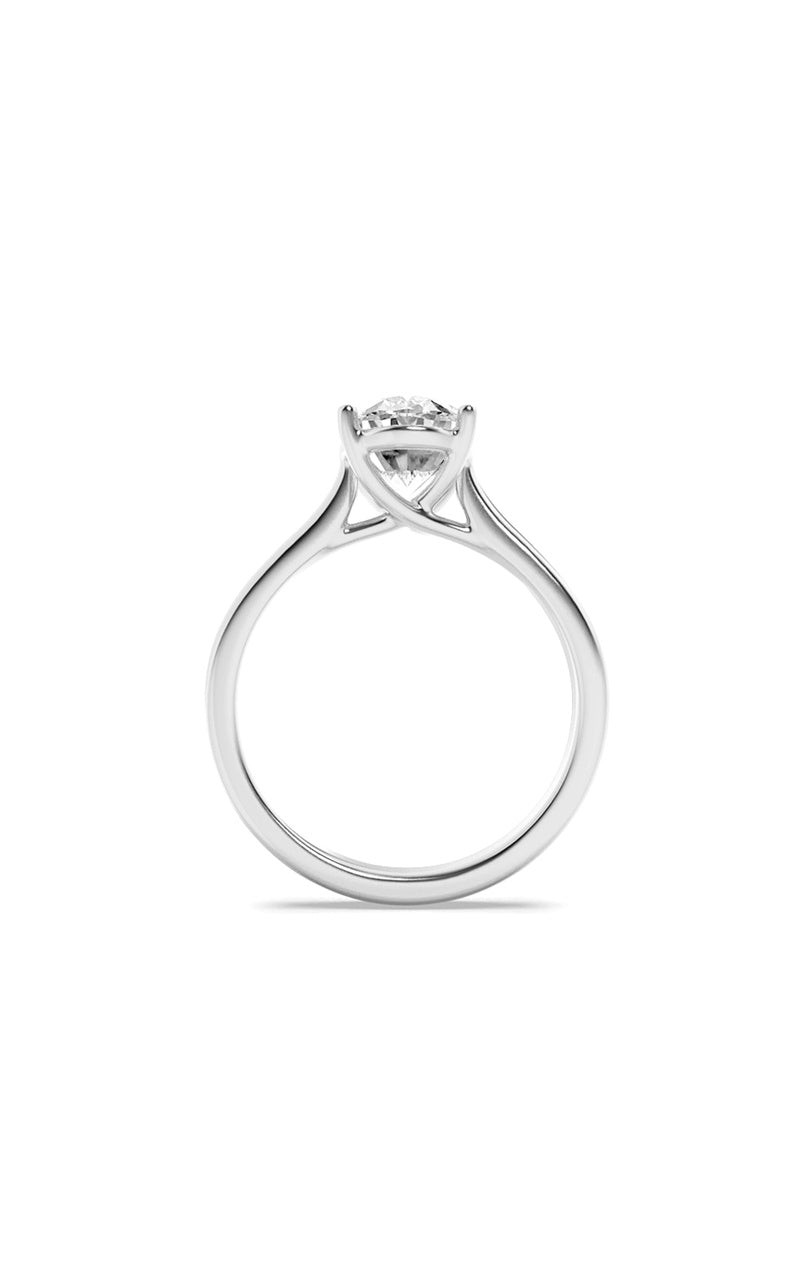 2CTW Oval Shaped Lab Grown Diamond (F/VS) Plain Cathedral Trellis Shank Solitaire Engagement Ring in 14K Gold