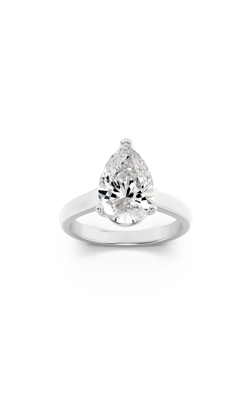 2CTW Pear Shaped Lab Grown Diamond (F/VS) Plain Cathedral Trellis Shank Solitaire Engagement Ring in 14K Gold