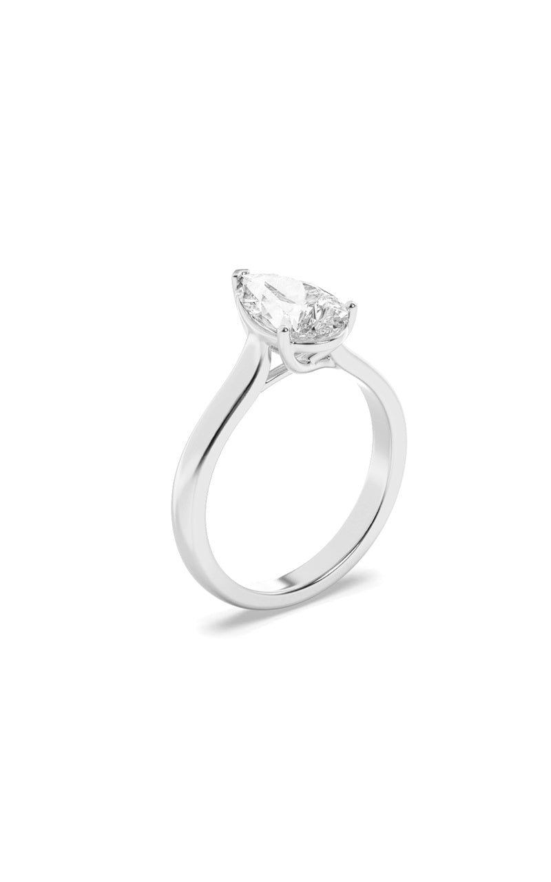 2CTW Pear Shaped Lab Grown Diamond (F/VS) Plain Cathedral Trellis Shank Solitaire Engagement Ring in 14K Gold