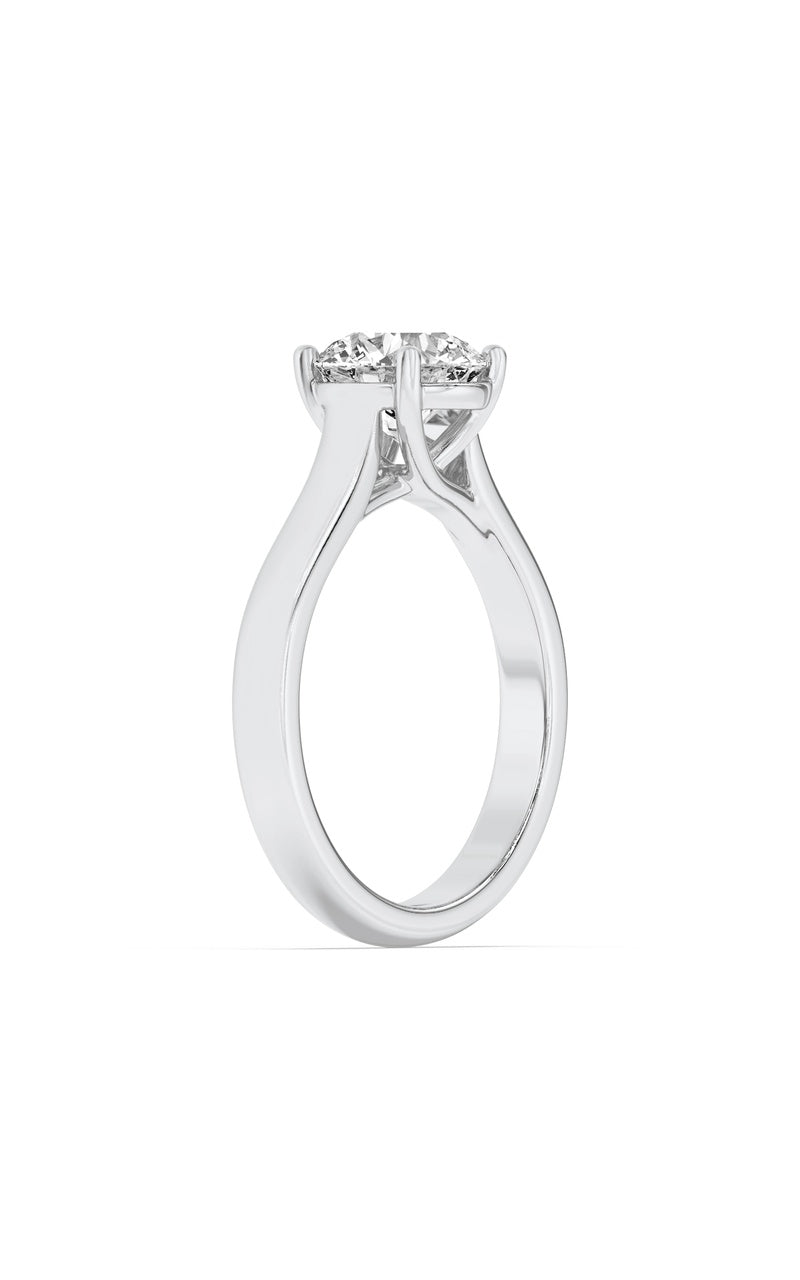 1.5CTW Round Shaped Lab Grown Diamond (F/VS) Plain Cathedral Trellis Shank Solitaire Engagement Ring in 14K Gold