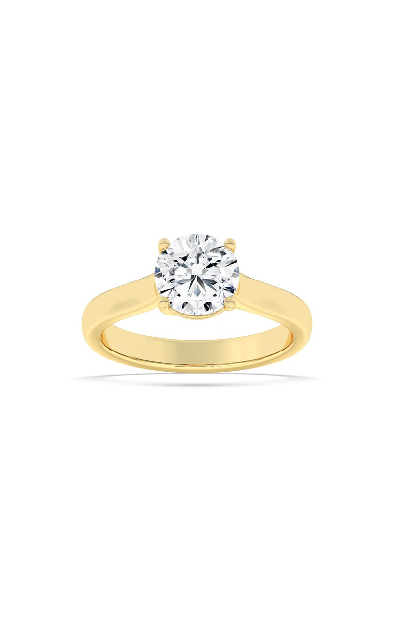 2CTW Round Shaped Lab Grown Diamond (F/VS) Plain Cathedral Trellis Shank Solitaire Engagement Ring in 14K Gold