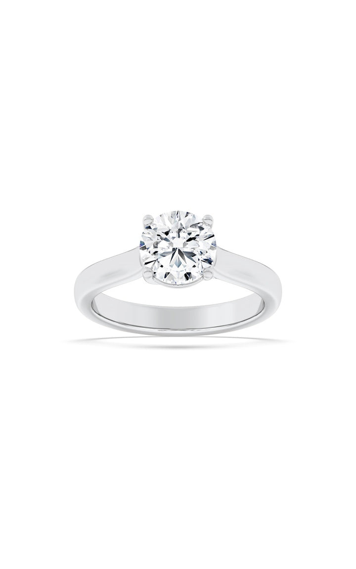 2.5CTW Round Shaped Lab Grown Diamond (F/VS) Plain Cathedral Trellis Shank Solitaire Engagement Ring in 14K Gold