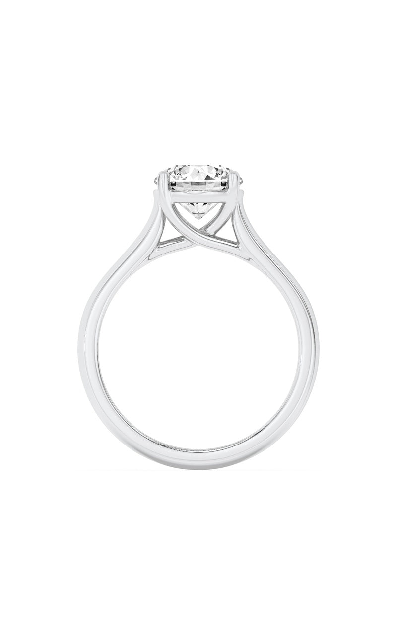 2.5CTW Round Shaped Lab Grown Diamond (F/VS) Plain Cathedral Trellis Shank Solitaire Engagement Ring in 14K Gold