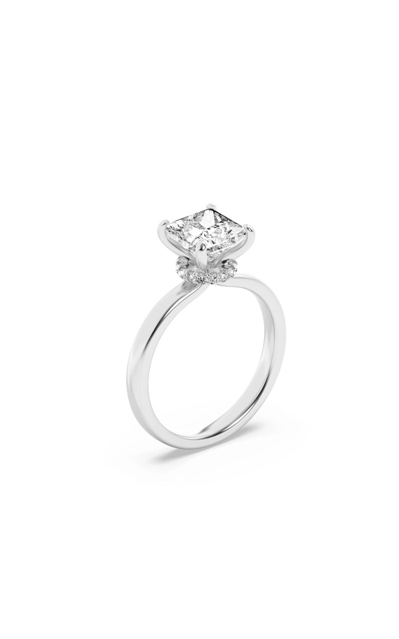1CTW Princess Shaped Lab Grown Diamond (F/VS) Hidden Halo Plain Shank Engagement Ring in 14K Gold