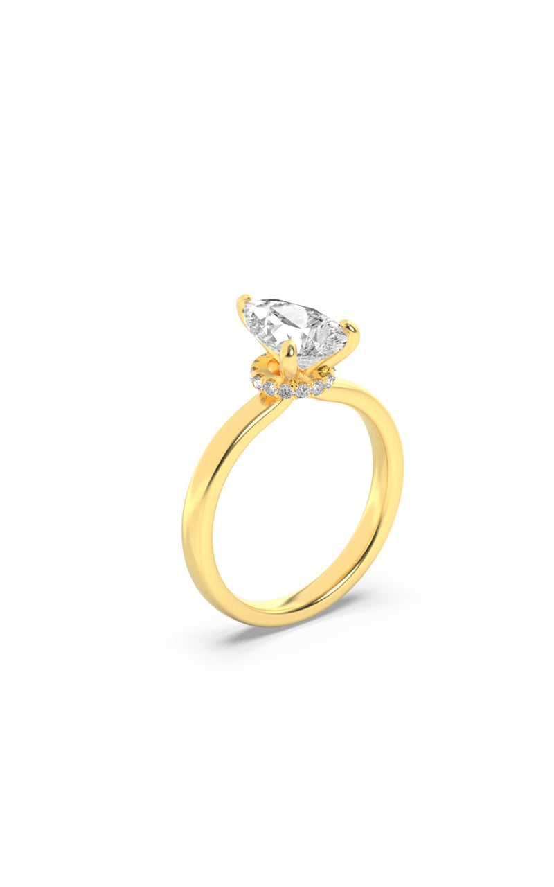1CTW Pear Shaped Lab Grown Diamond (F/VS) Hidden Halo Plain Shank Engagement Ring in 14K Gold