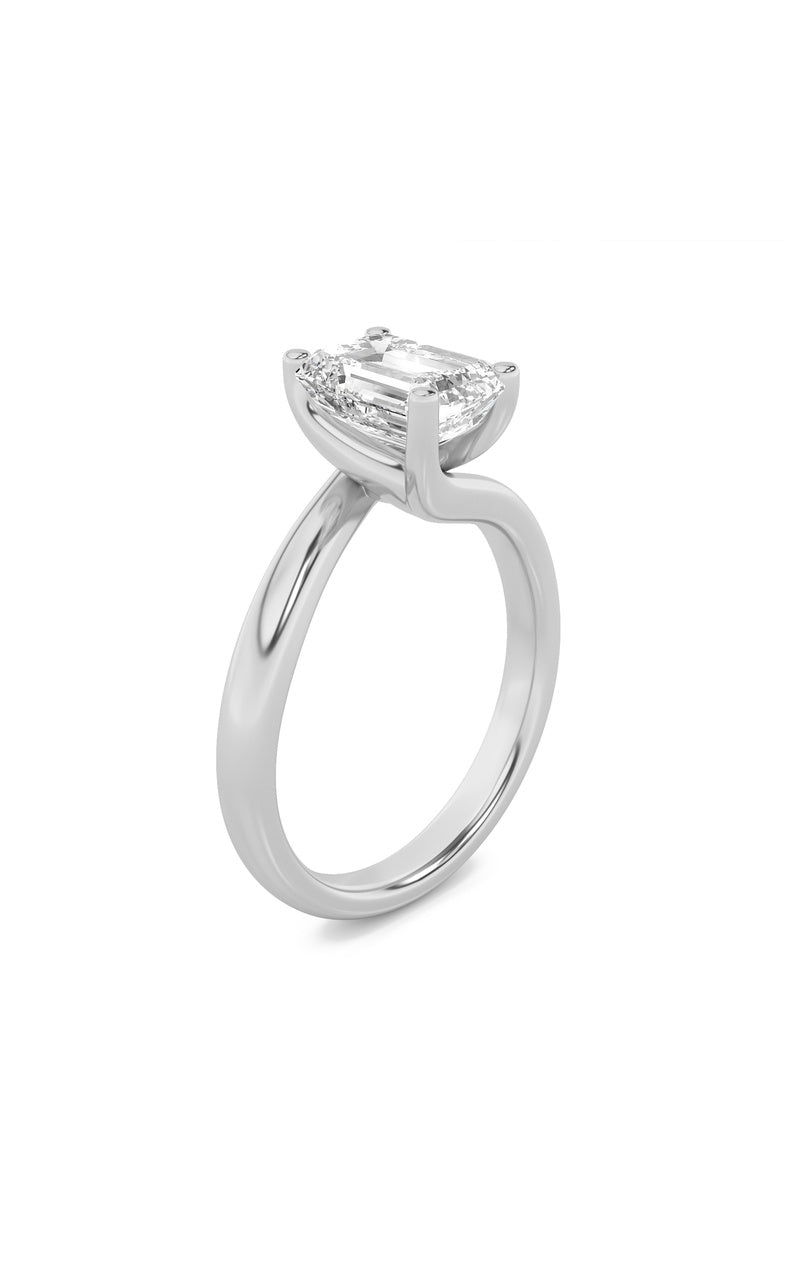 2CTW Emerald Shaped Lab Grown Diamond (F/VS) Bypass Shank Engagement Ring in 14K Gold