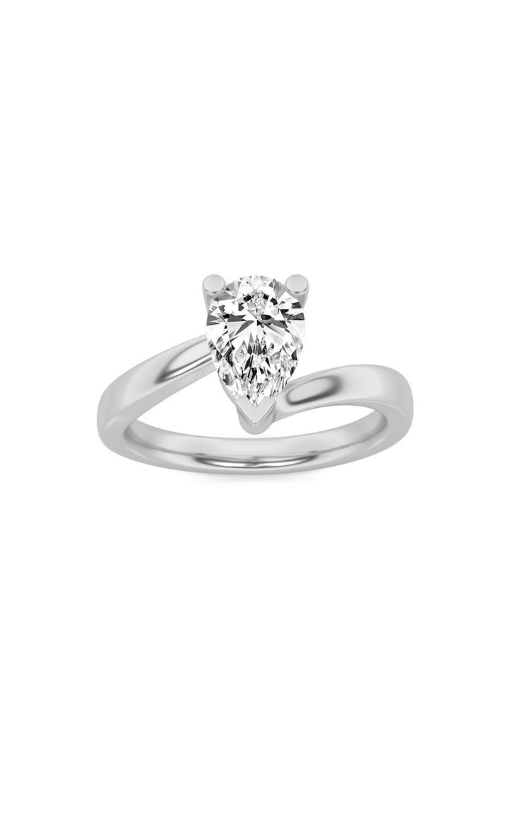 1CTW Pear Shaped Lab Grown Diamond (F/VS) Bypass Shank Engagement Ring in 14K Gold