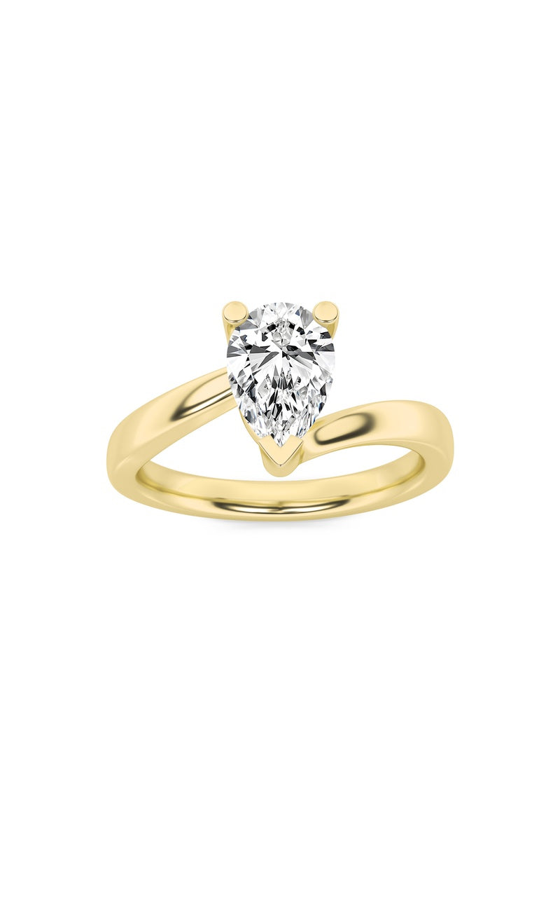 1CTW Pear Shaped Lab Grown Diamond (F/VS) Bypass Shank Engagement Ring in 14K Gold