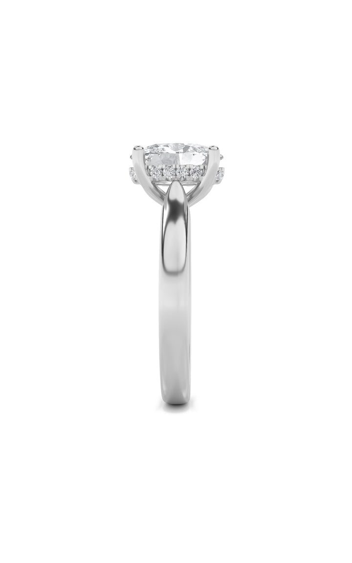1.5CTW Oval Shaped Lab Grown Diamond (F/VS) Hidden Halo Cathedral Shank Engagement Ring in 14K Gold
