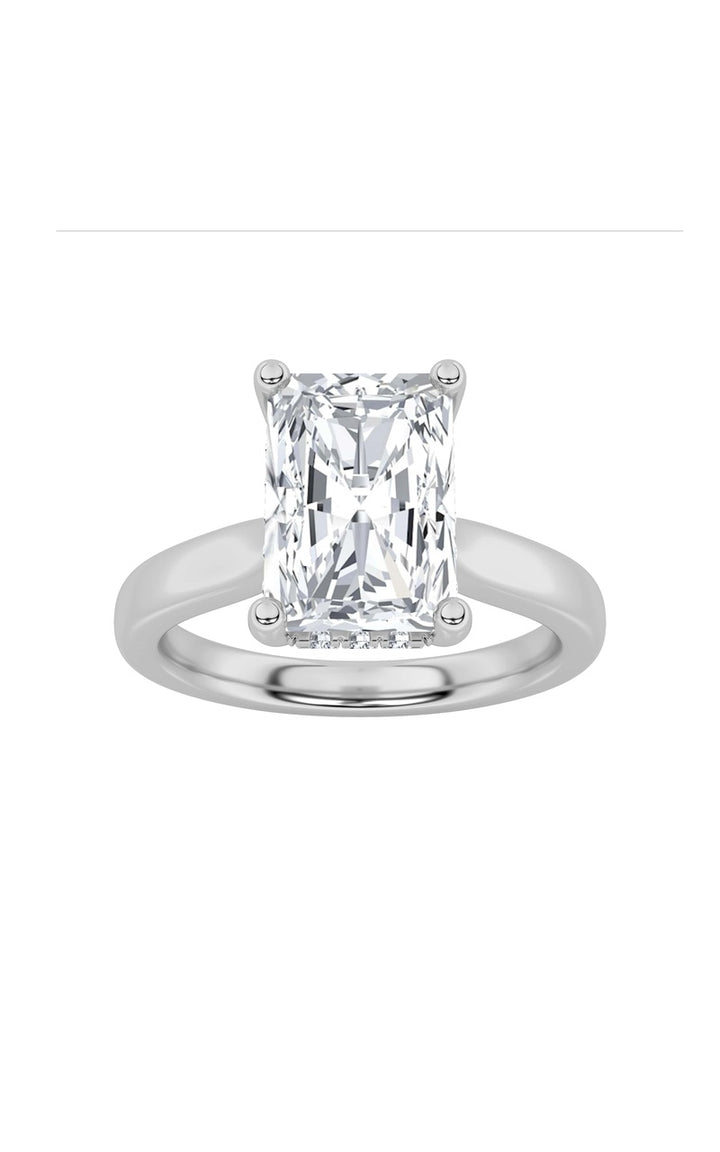 1Cttw Radiant Shaped Lab Grown Diamond (F/VS) Hidden Halo Cathedral Shank Engagement Ring in 14K Gold