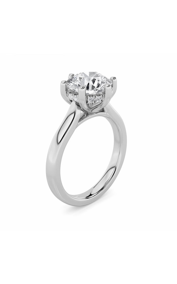 1CTW Round Shaped Lab Grown Diamond (F/VS) Hidden Halo Cathedral Shank Engagement Ring in 14K Gold