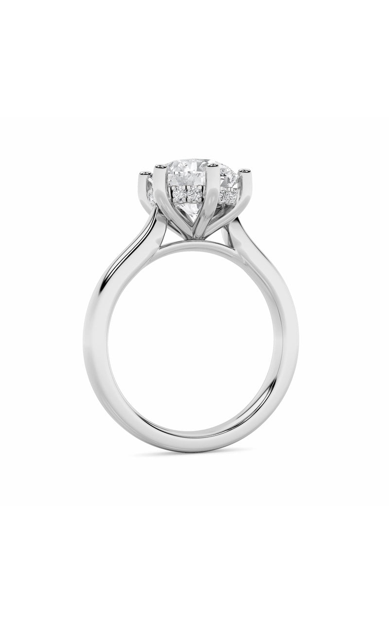 1CTW Round Shaped Lab Grown Diamond (F/VS) Hidden Halo Cathedral Shank Engagement Ring in 14K Gold