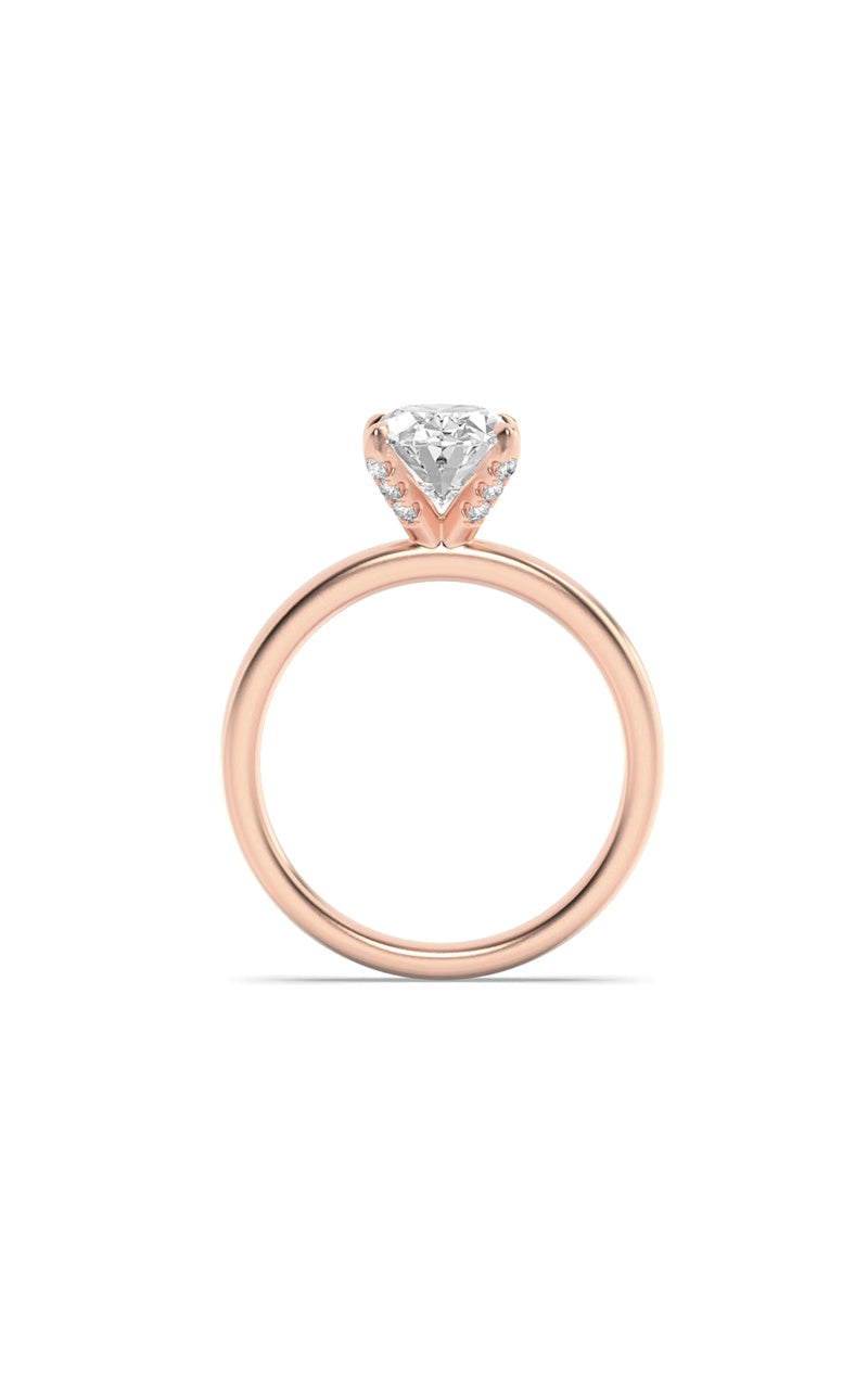 2CTW Oval Shaped Lab Grown Diamond (F/VS) Hidden Halo Petite Shank Ring in 14K Gold