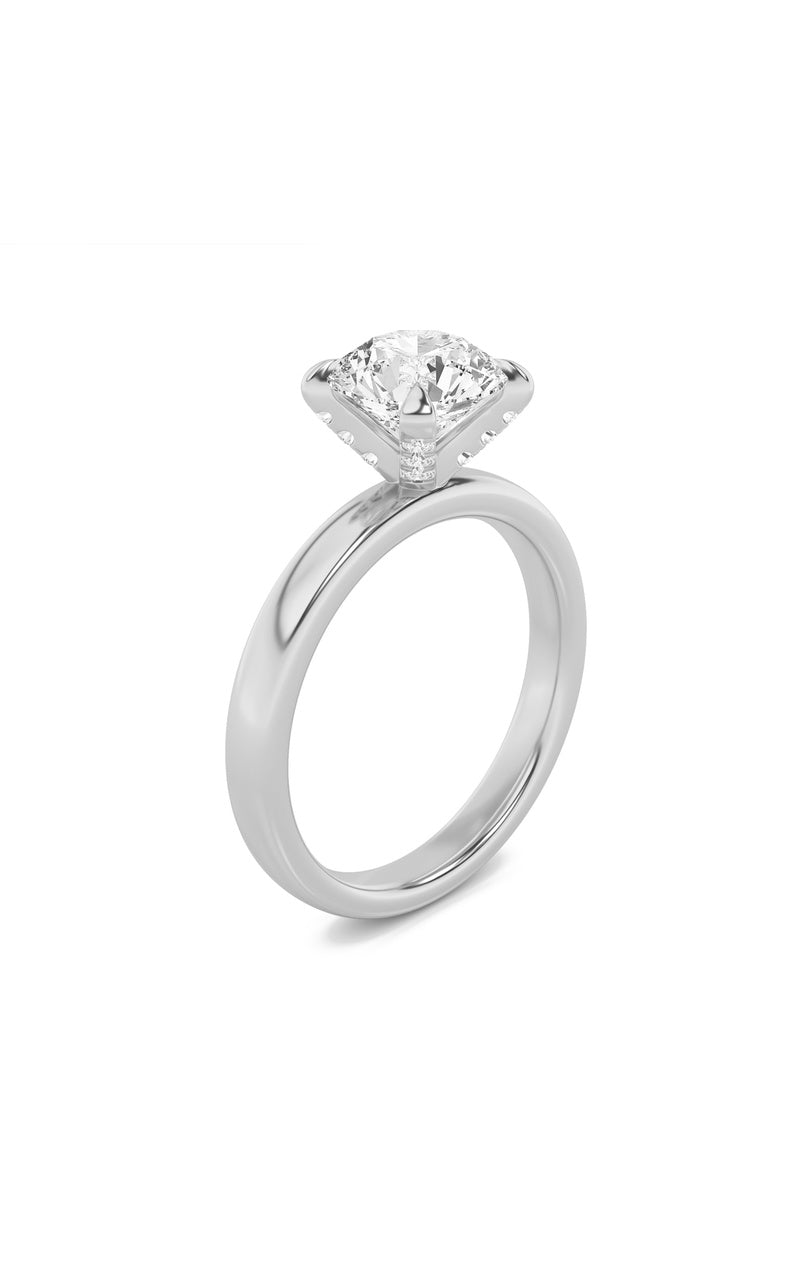 2CTW Round Shaped Lab Grown Diamond (F/VS) Hidden Halo Petite Shank Ring in 14K Gold