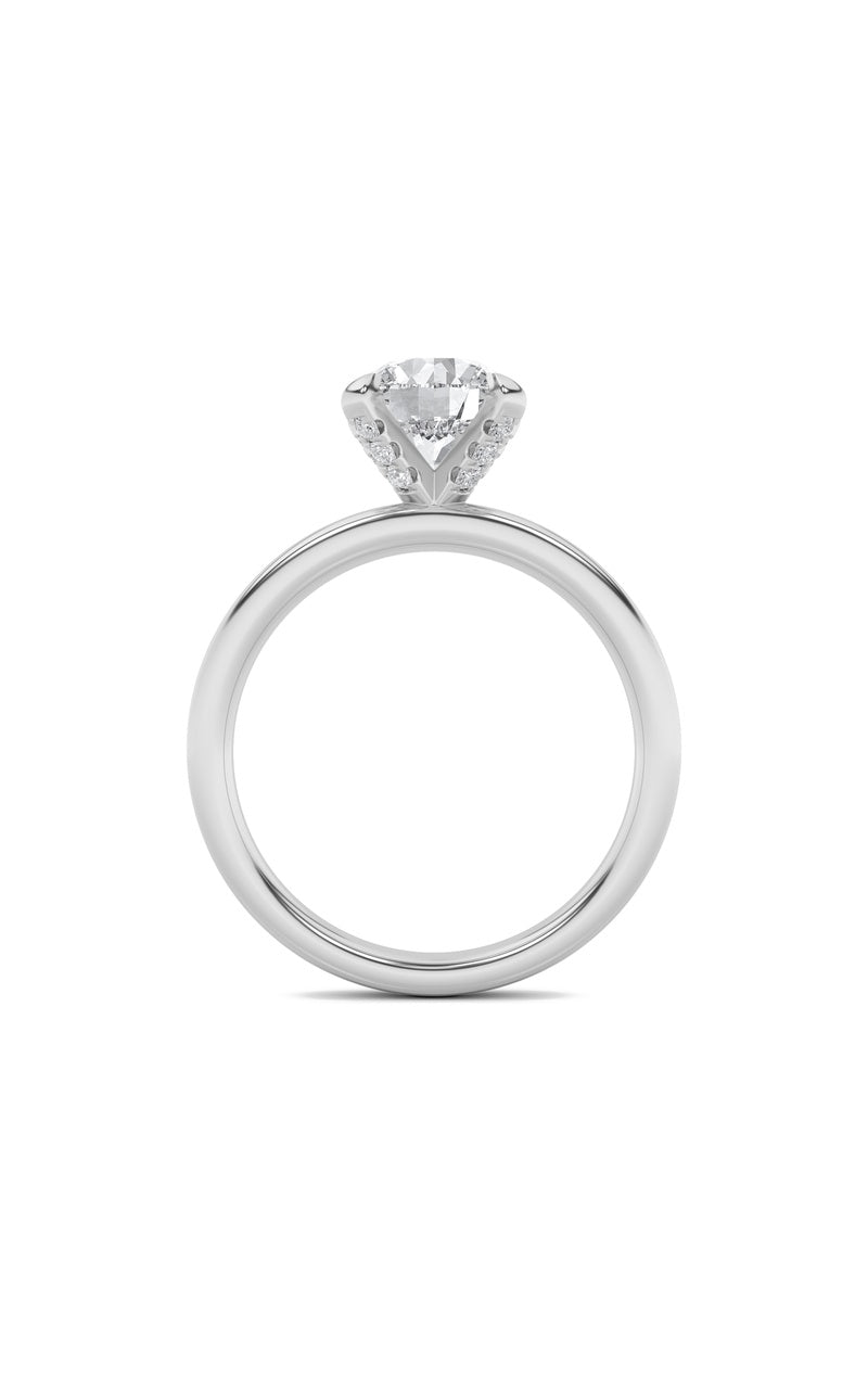 2CTW Round Shaped Lab Grown Diamond (F/VS) Hidden Halo Petite Shank Ring in 14K Gold