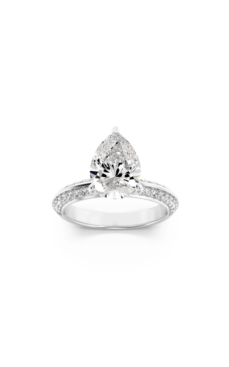 2CTW Pear Shaped Lab Grown Diamond (F/VS) Micro Pave Knife Edge Accent Ring in 14K Gold
