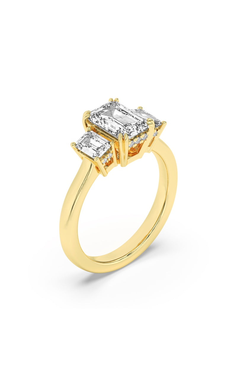 3Cttw Emerald Shaped Lab Grown Diamond (F/VS) Three Stone Accented Ring in 14K Gold