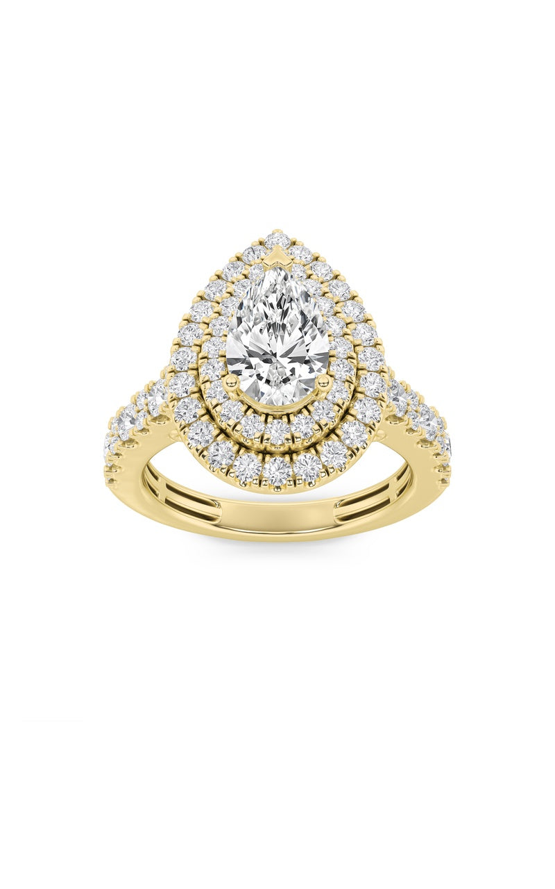 2Cttw Pear Shaped Lab Grown Diamond (F/VS) DoubleHalo Engagement Ring in 14K Gold