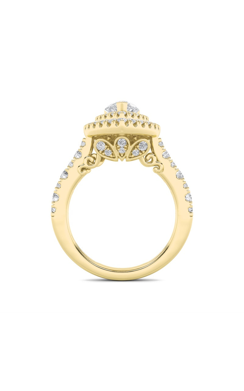 2CTW Pear Shaped Lab Grown Diamond (F/VS) Double Halo Engagement Ring in 14K Gold