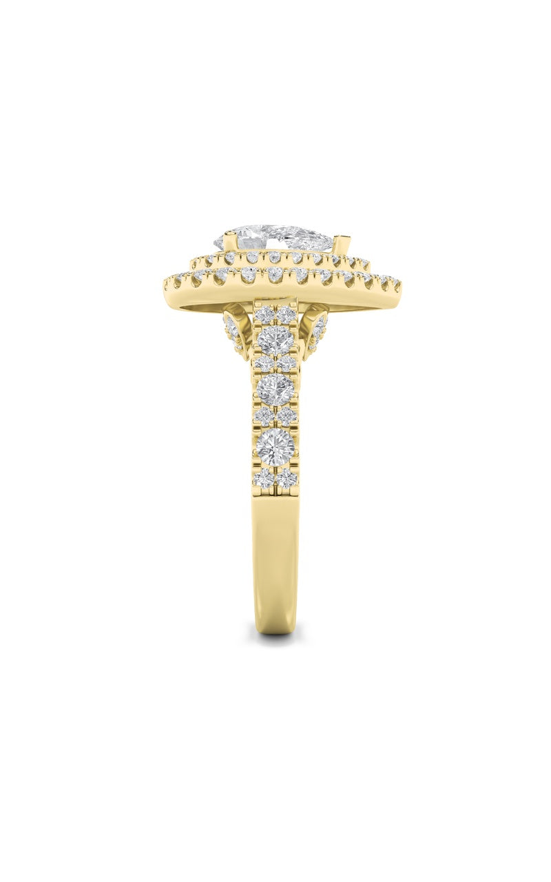 2CTW Pear Shaped Lab Grown Diamond (F/VS) Double Halo Engagement Ring in 14K Gold, 14K Yellow Gold