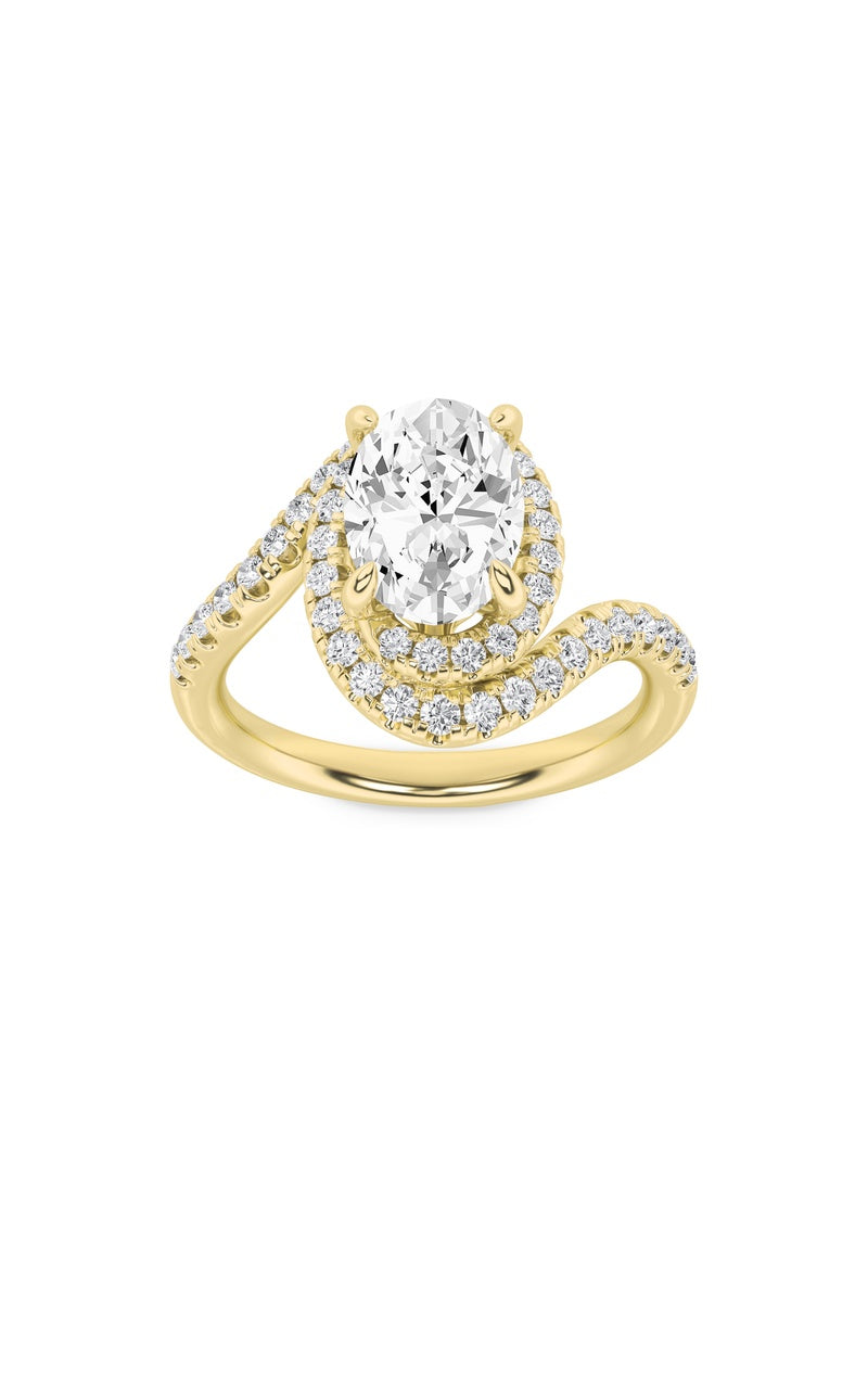 2CTW Oval Shaped Lab Grown Diamond (F/VS) Swirl Accented Engagement Ring in 14K Gold