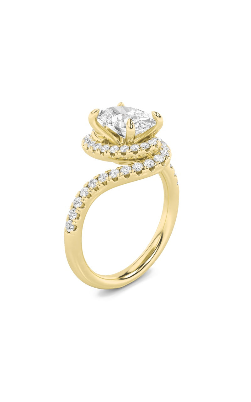 2CTW Oval Shaped Lab Grown Diamond (F/VS) Swirl Accented Engagement Ring in 14K Gold