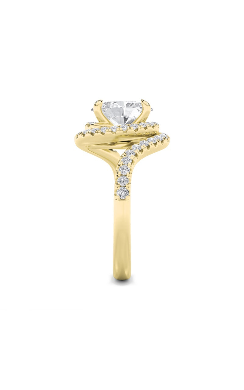 2CTW Oval Shaped Lab Grown Diamond (F/VS) Swirl Accented Engagement Ring in 14K Gold