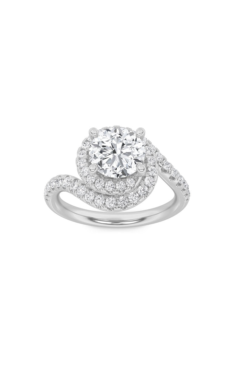2CTW Round Shaped Lab Grown Diamond (F/VS) Swirl Accented Engagement Ring in 14K Gold, 14K White Gold