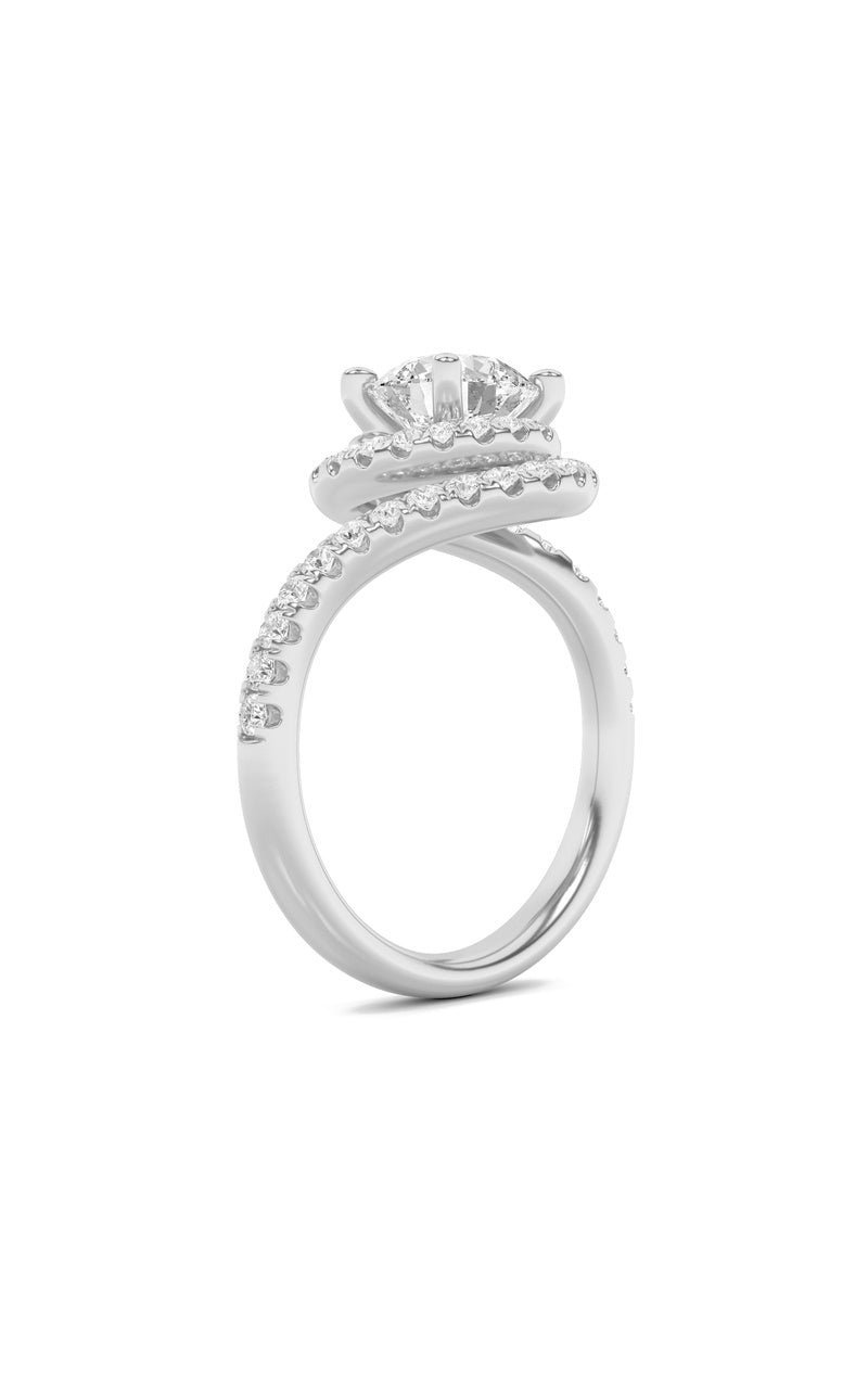 2CTW Round Shaped Lab Grown Diamond (F/VS) Swirl Accented Engagement Ring in 14K Gold