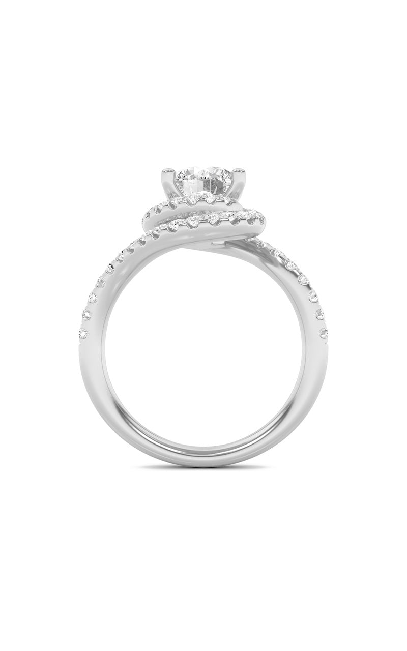 2CTW Round Shaped Lab Grown Diamond (F/VS) Swirl Accented Engagement Ring in 14K Gold, 14K White Gold