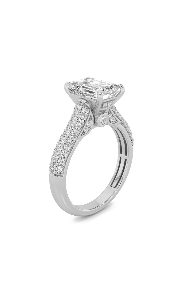 1.5Cttw Emerald Shaped Lab Grown Diamond (F/VS) Hidden Halo Accented Engagement Ring in 14K Gold