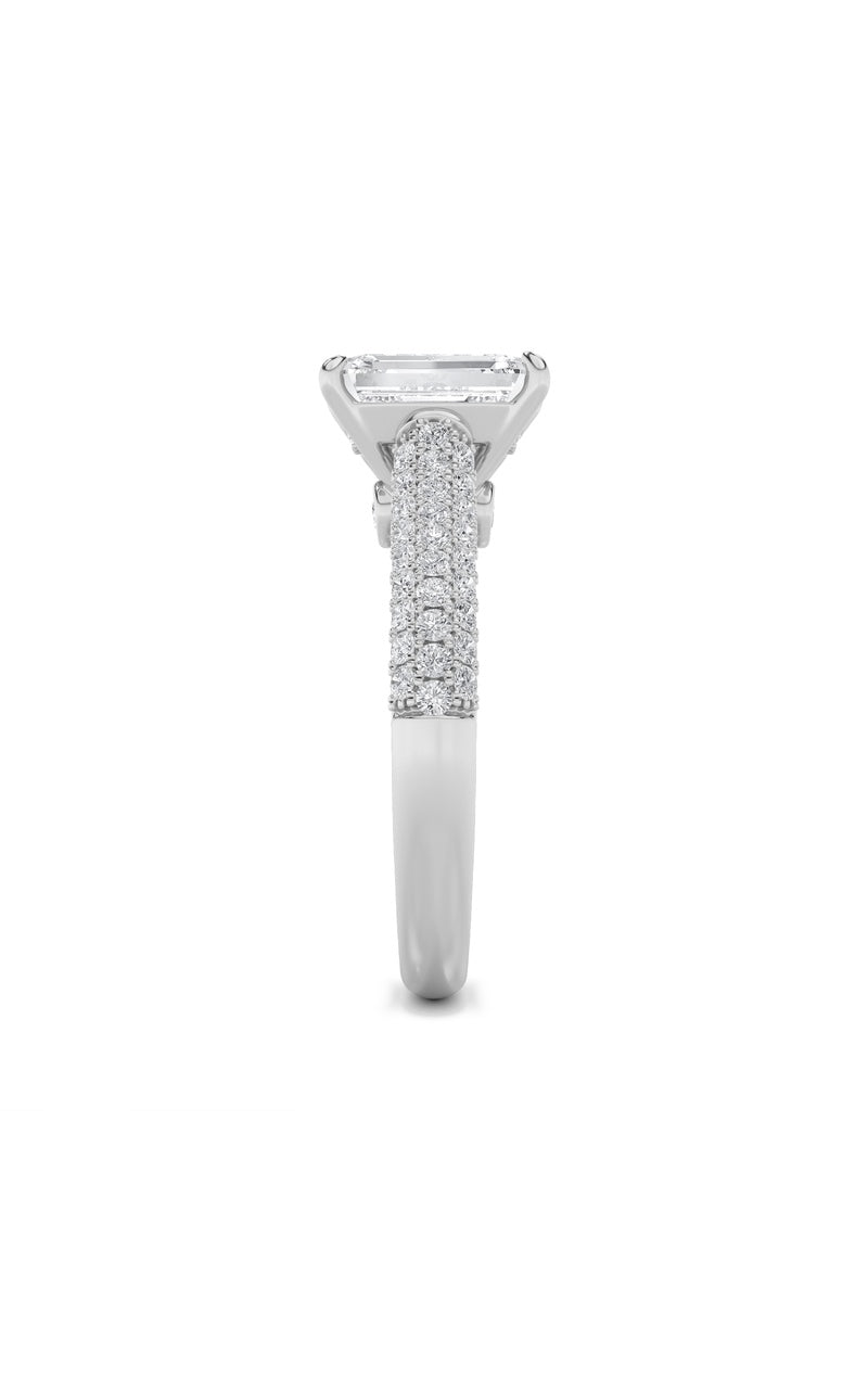 1.5Cttw Emerald Shaped Lab Grown Diamond (F/VS) Hidden Halo Accented Engagement Ring in 14K Gold