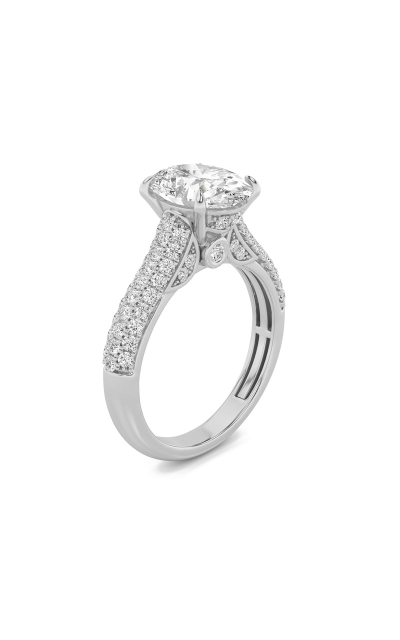 1.5Cttw Oval Shaped Lab Grown Diamond (F/VS) Hidden Halo Accented Engagement Ring in 14K Gold