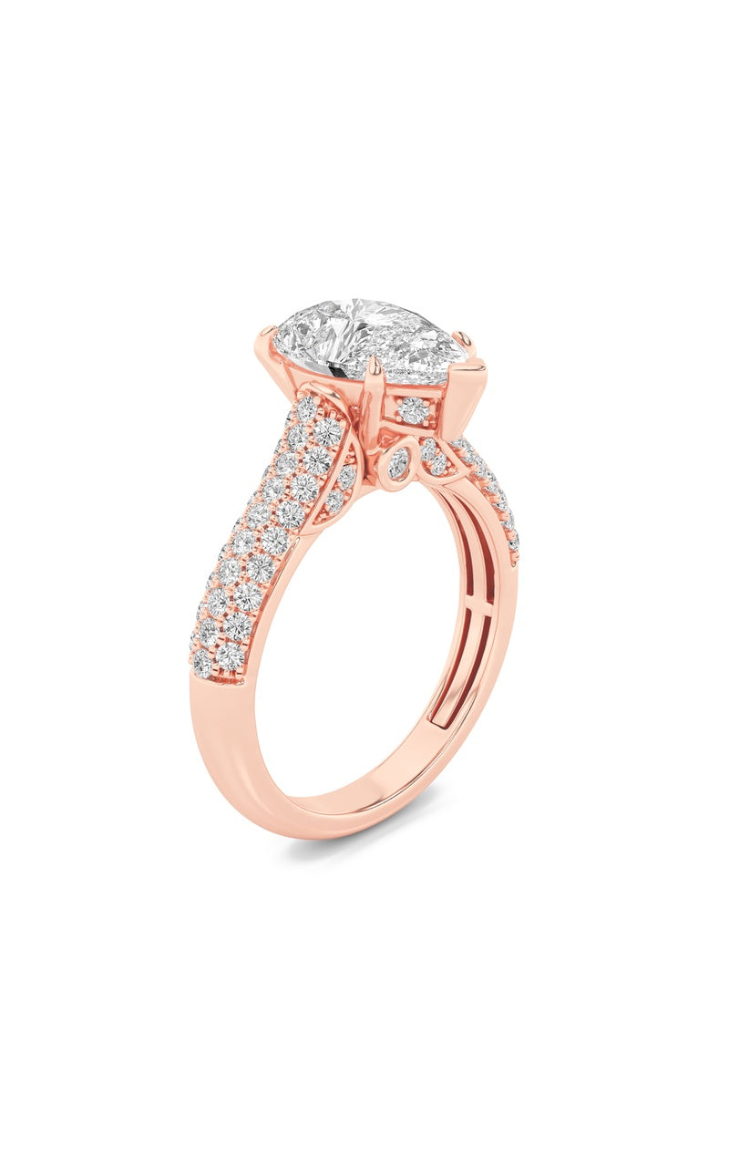 1.5Cttw Pear Shaped Lab Grown Diamond (F/VS) Hidden Halo Accented Engagement Ring in 14K Gold