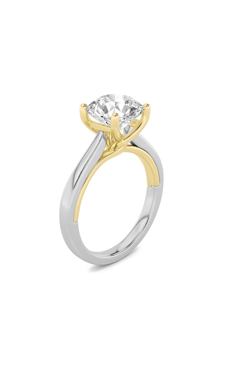 2CTW Round Shaped Lab Grown Diamond (F/VS) Two Tone Twisted Basket Cathedral Shank Solitaire Ring in 14K Gold