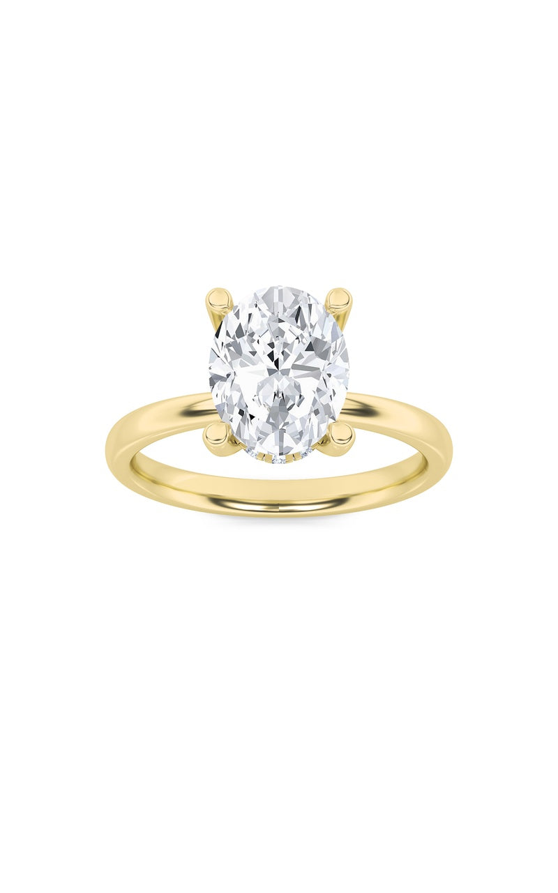 2Cttw Oval Shaped Lab Grown Diamond (F/VS) HiddenHalo Petite Shank Ring in 14K Gold
