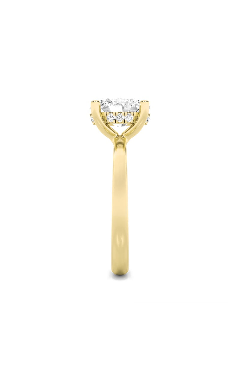 2Cttw Oval Shaped Lab Grown Diamond (F/VS) HiddenHalo Petite Shank Ring in 14K Gold