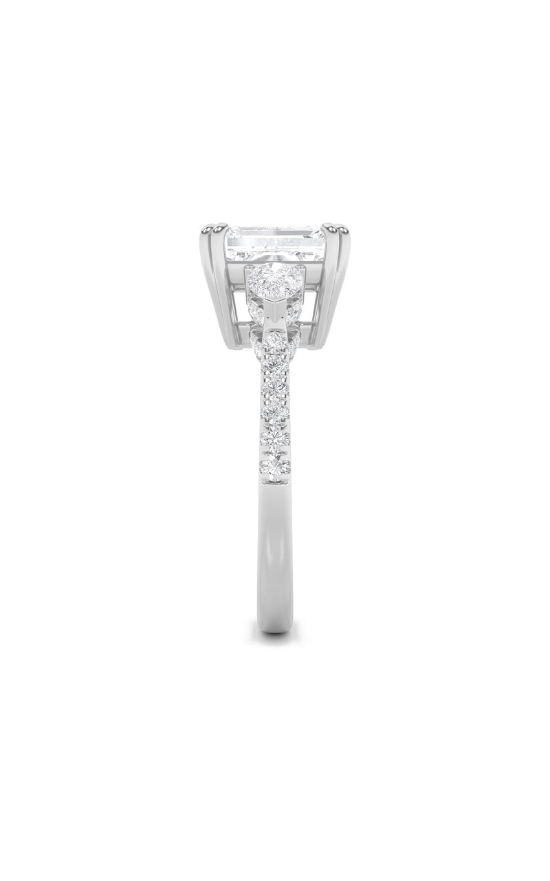 3CTW Emerald Shaped Lab Grown Diamond (G/VS) Ring in 14K White Gold