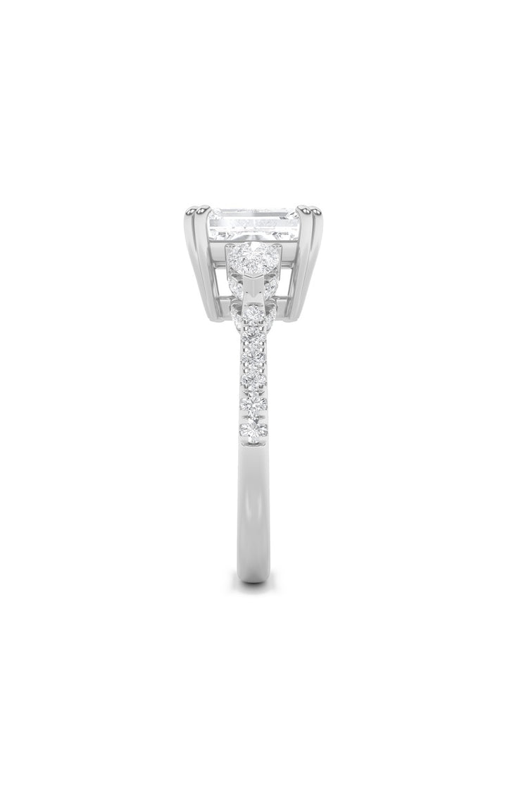 3CTW Emerald Shaped Lab Grown Diamond (G/VS) Ring in 14K White Gold