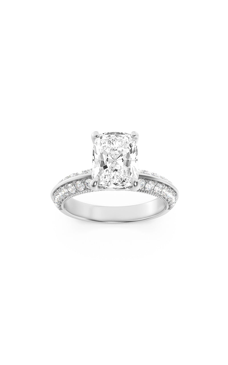 1.75Cttw Elongated Cushion Shaped Lab Grown Diamond (F/VS) Three Row Micro Pave Engagement Ring in 14K Gold