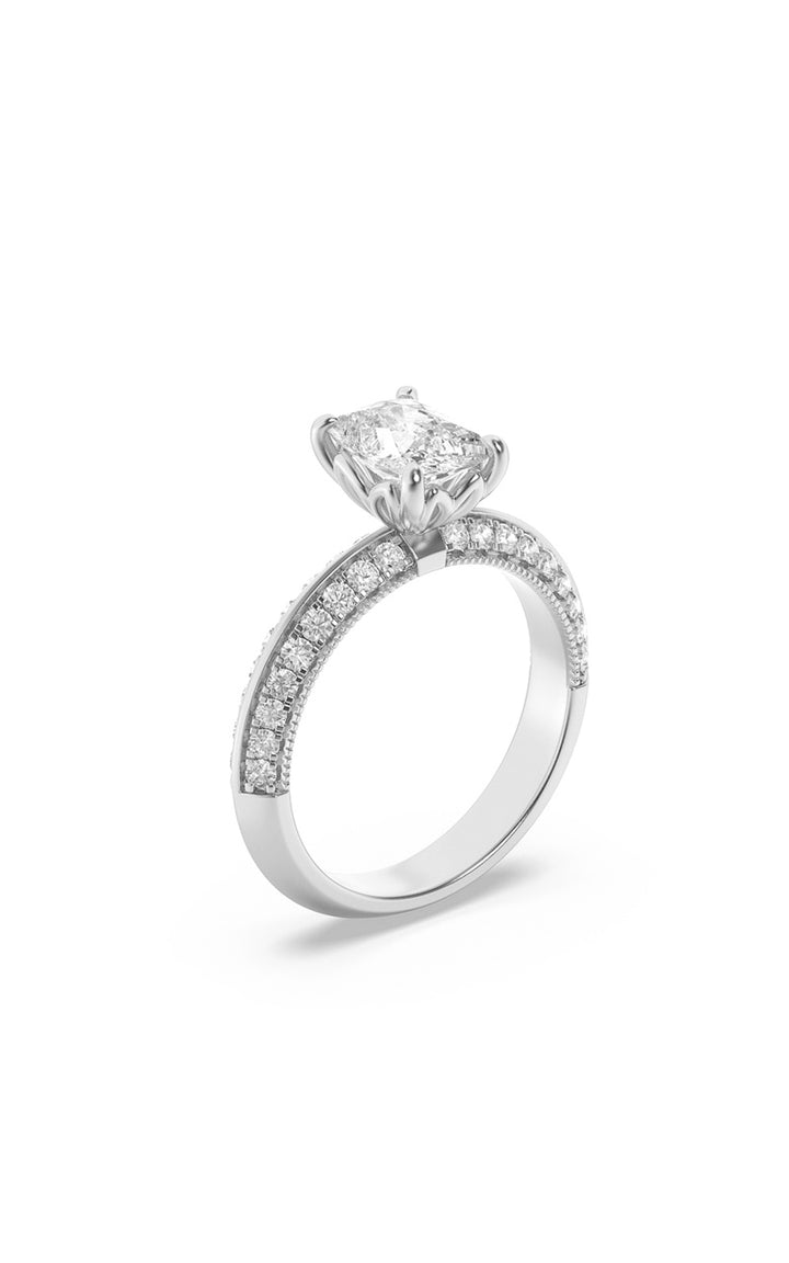 1.75CTW Elongated Cushion Shaped Lab Grown Diamond (F/VS) Three Row Micro Pave Engagement Ring in 14K Gold