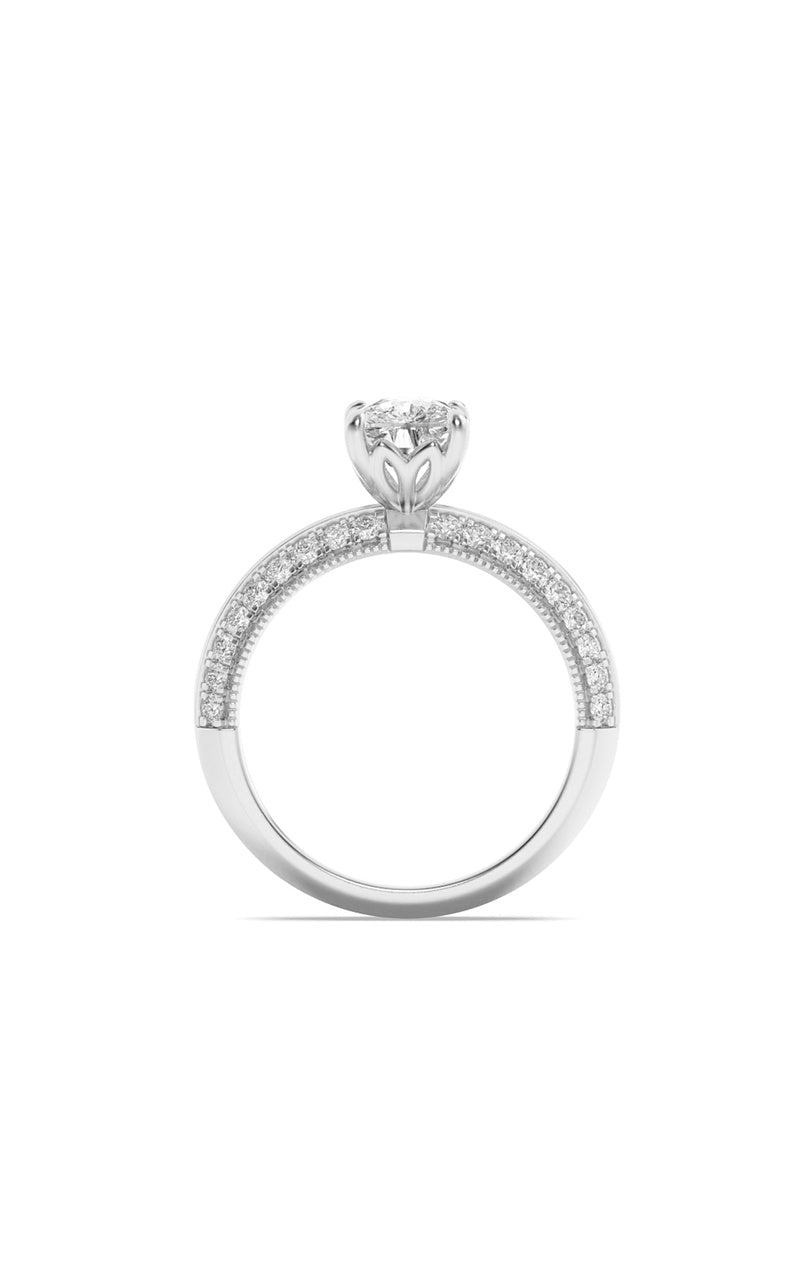 1.75Cttw Elongated Cushion Shaped Lab Grown Diamond (F/VS) Three Row Micro Pave Engagement Ring in 14K Gold