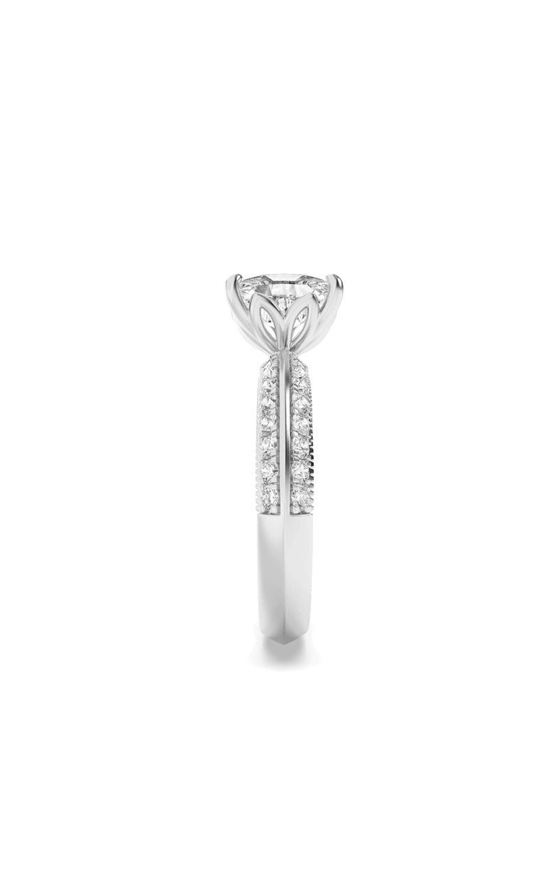 1.75CTW Elongated Cushion Shaped Lab Grown Diamond (F/VS) Three Row Micro Pave Engagement Ring in 14K Gold