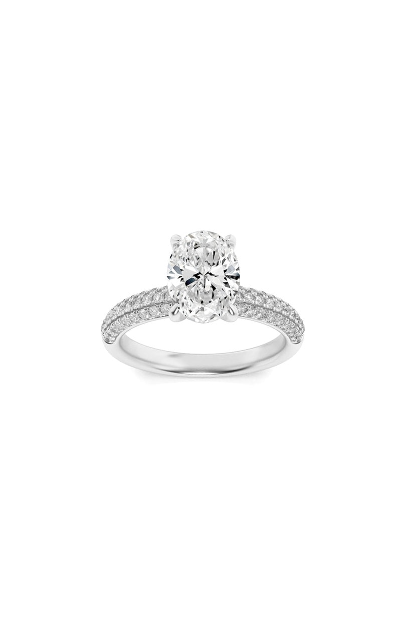 1.5Cttw Oval Shaped Lab Grown Diamond (F/VS) ThreeRow Micro Pave Engagement Ring in 14K Gold