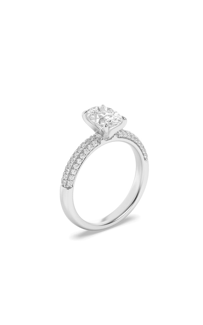 1.5CTW Oval Shaped Lab Grown Diamond (F/VS) Three Row Micro Pave Engagement Ring in 14K Gold