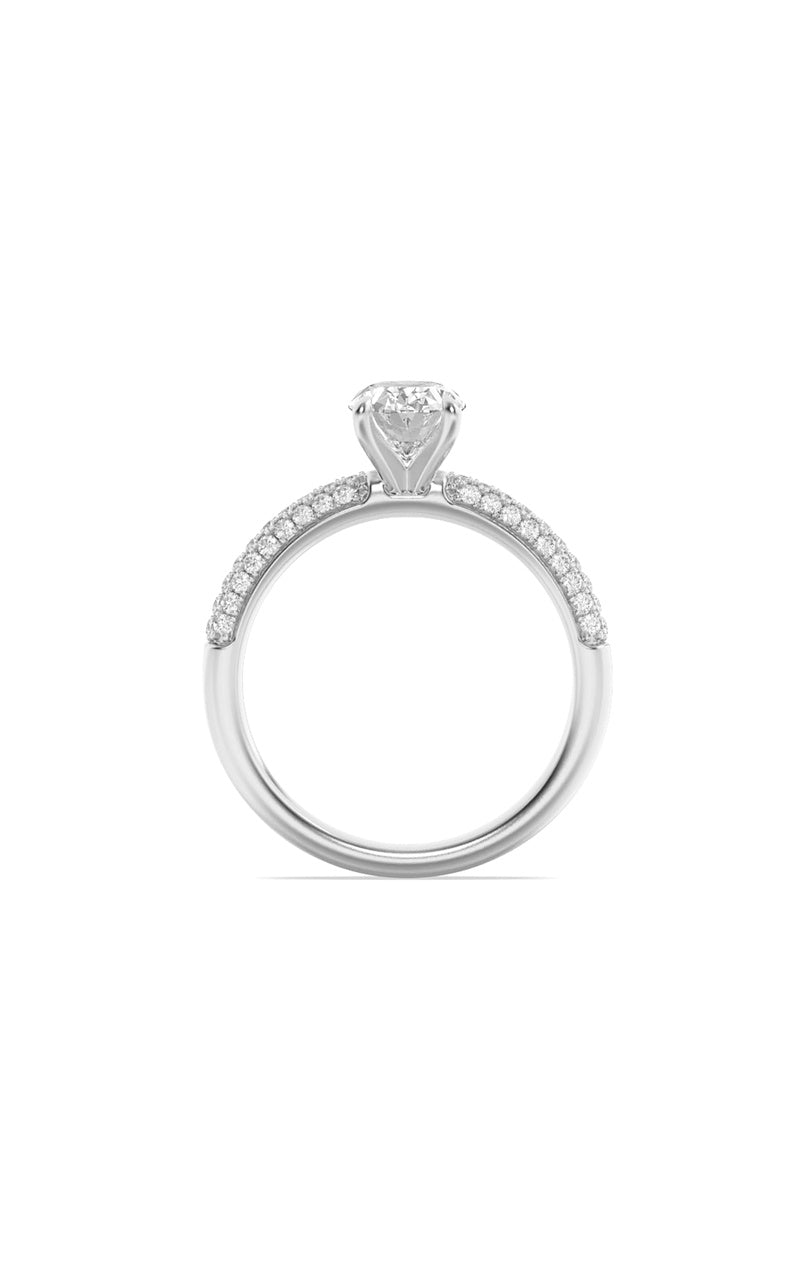1.5CTW Oval Shaped Lab Grown Diamond (F/VS) Three Row Micro Pave Engagement Ring in 14K Gold