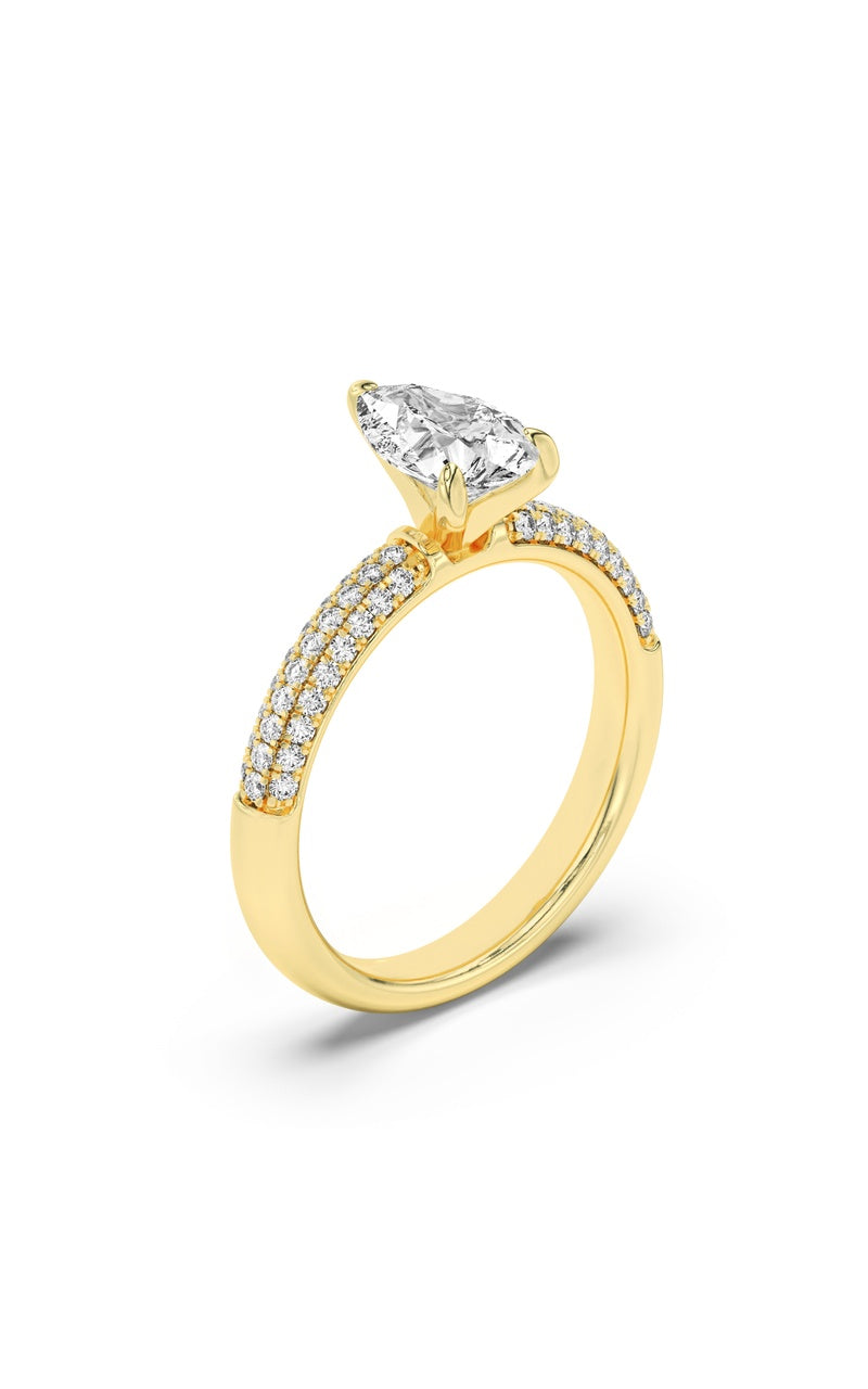 1.5Cttw Pear Shaped Lab Grown Diamond (F/VS) ThreeRow Micro Pave Engagement Ring in 14K Gold